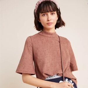 Anthropologie Current Air Bette Tie-Back Cotton Contemporary Brown Blouse Top